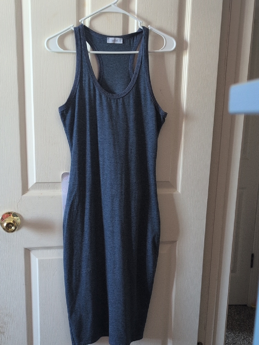LaClef Dark Gray Ribbed Tank Midi Dress